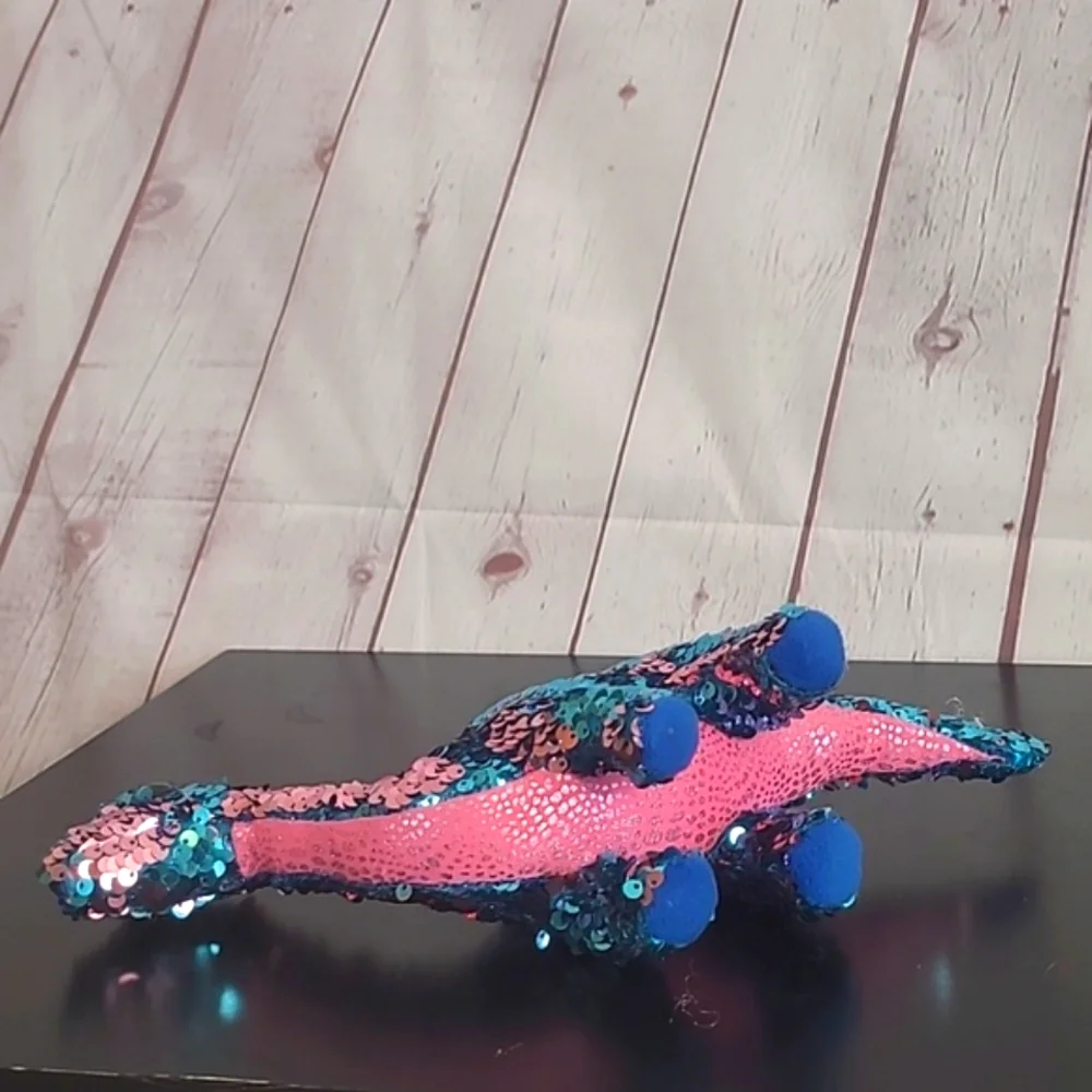 TY Beanie Baby Flippables TREMOR Dinosaur Blue Pink Sequins 6" NASA SpaceX - Picture 14 of 16